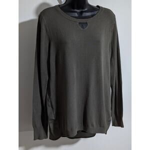 One A Olive Green Lightweight Keyhole Pullover Sweater Flowy Back Panel Medium